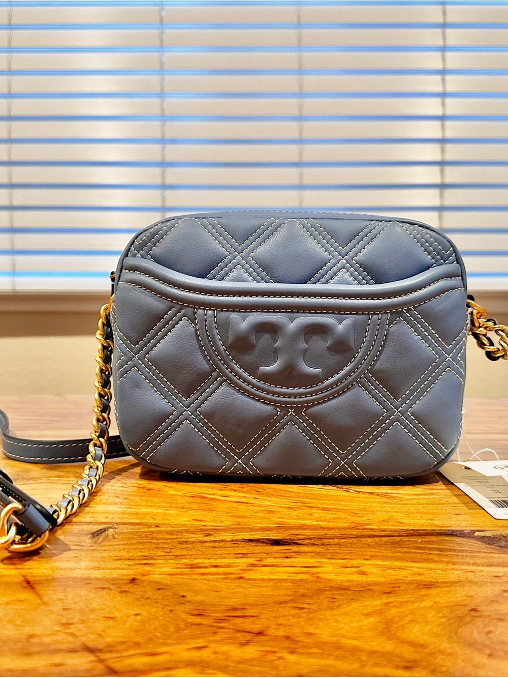 Tory Burch Quilted Crossbody Bag in Bluewood with Gold Chain NWT